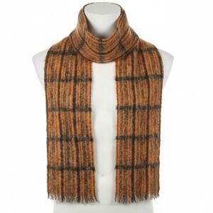 Hemmings Vintage Irish Plaid Scarf Mohair Wool‎ Orange Grunge Layer Cozy Warm